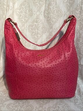 Pink Ostrich-Effect LEATHER Shoulder Hobo Bag by BODHI